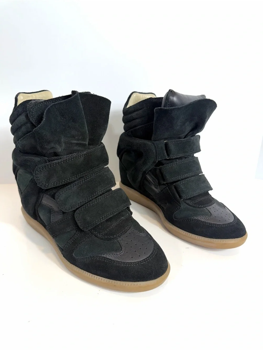 Isabel Marant Black Suede Bekett Wedge High Top Sneakers Size 37 Leather
